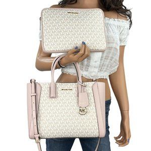 Michael Kors Kali Medium Satchel Shoulder Crossbody Bag MK Rosegold White Pink